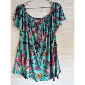 Bluheaven Colorful Birds Of Paradise Off The Shoulder Blouse Sz Lg